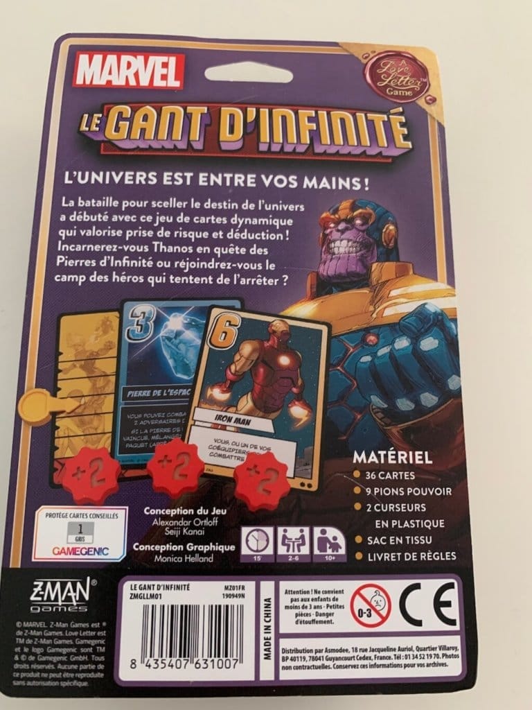 Le gant d’infinité : un jeu Love Letter (Marvel)