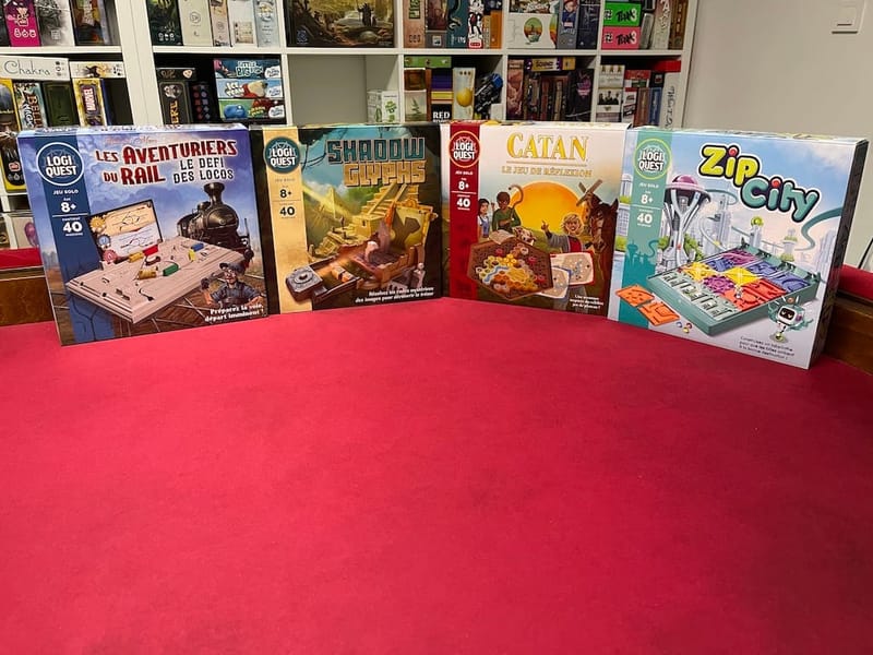 Logiquest – Zip City, Catan, Aventuriers du Rail, Shadow Glyphs